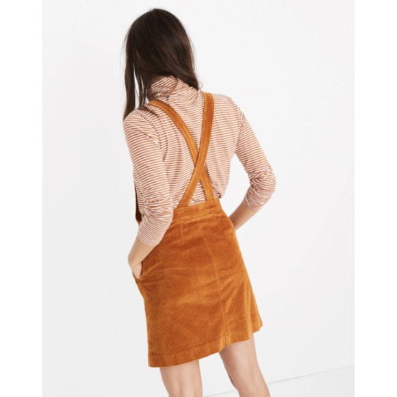 Madewell Corduroy Overall Mini Dress Yellow Brown Pockets Adjustable Straps Smal - Picture 9 of 14